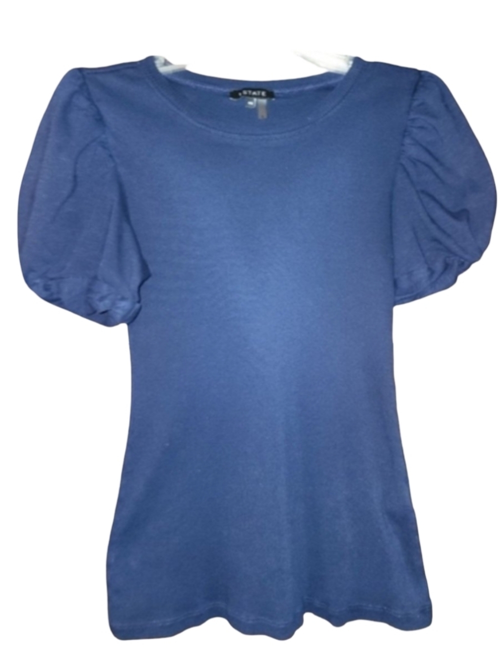 1. STATE Women's Ribbed Navy Blue Puffy Short Sleeve Cotton Top Sz M Nice Casual
